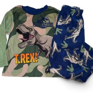Green and Blue Dinosaur Pajama Set with T-Rex Graphic
